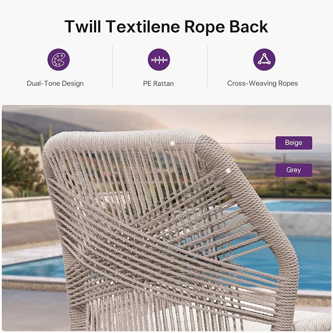 PURPLE LEAF Counter Height Bar Stools Set of 4 Rattan Wicker Outdoor Metal Boho - Image 4