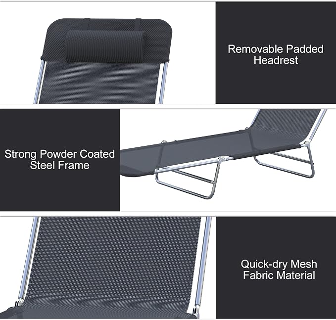Outsunny Folding Chaise Lounge Pool Chairs, Outdoor Sun Tanning Chairs - Image 5