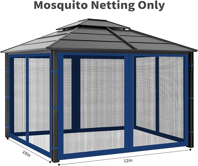 Gazebo Replacement Mosquito Netting Outdoor Universal Gazebo Canopy 4-Panels - Image 4