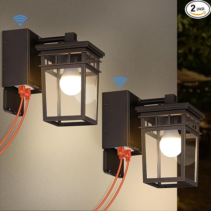 2 Pack Porch Lights with GFCI Outlets, Dusk to Dawn Outdoor Lighting Exterior by FANDBO