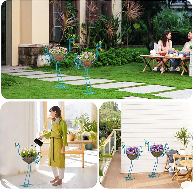 Set of 2 Blue Peacock Outdoor Planters - Image 5