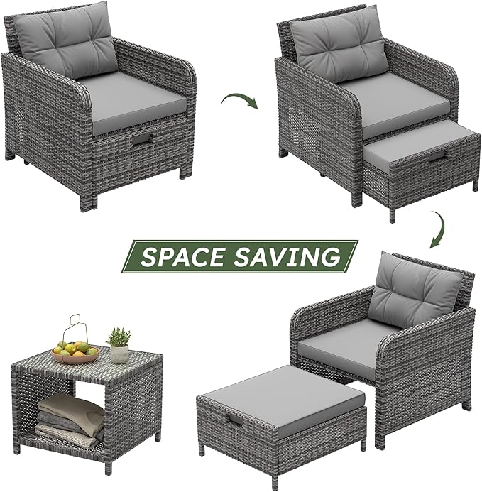 LHBcraft Outdoor Furniture 5 Piece Patio Conversation Set, PE Rattan Patio Set - Image 4