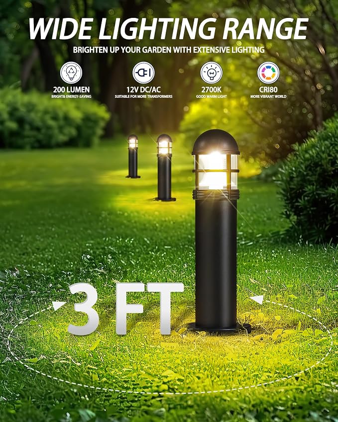 2 Pack 12V LED Bollard Pathway Lights, High Brightness 200LM, IP67 Waterproof - Image 2