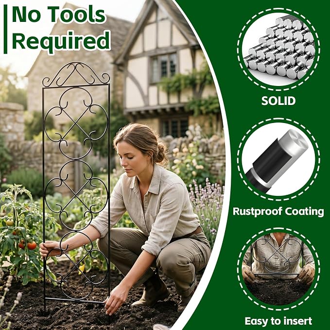 Garden Trellis 4 Pack 48'' H x 12.5'' W Metal Plant Climbing Trellis Suitable - Image 2