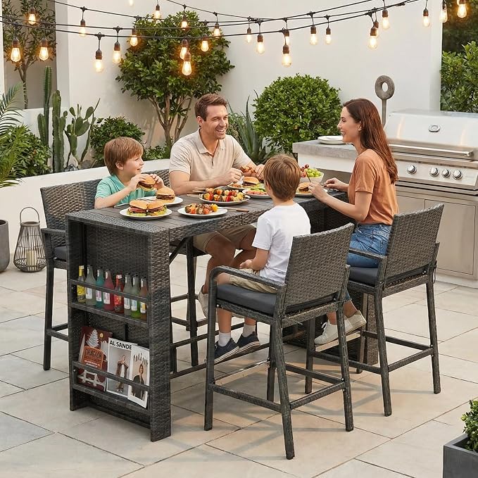 NICESOUL Wicker Outdoor Bar Set 5 Piece, Patio Counter Height Dining Table and by NICESOUL