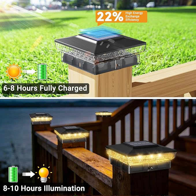 btfarm 4x4 Solar Post Cap Lights Outdoor, 2 Modes 16 LED Deck Fence Post Lights - Image 3