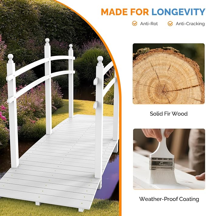 VINGLI Garden Bridge, Classic Wooden Bridge - Image 2