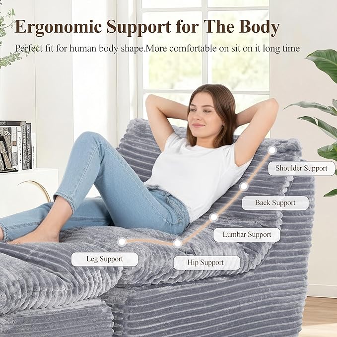 Boneless Chaise Lounge Chair Indoor, Adult Bean Bag Chair - Image 6