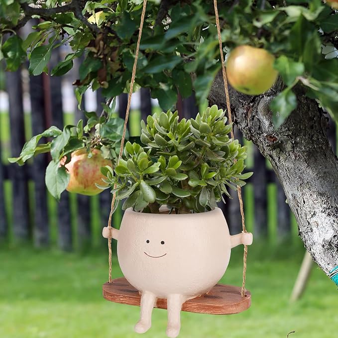 Smiley Face Flower Pot, Swinging Smiley Face Hanging Planter, Cute Swinging - Image 4