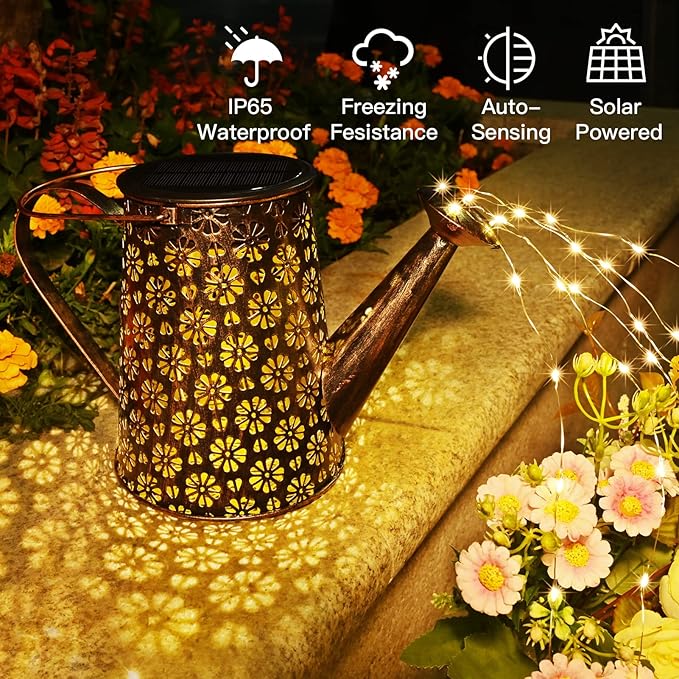 Solar Watering Can with Lights, Solar Outdoor Garden Decor Waterproof Large - Image 2
