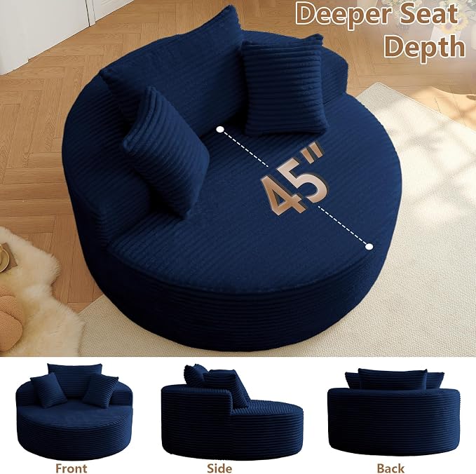 Oversized Round Chair Lounge Chaise Indoor, Upholstered Corduroy Deep Seat - Image 6