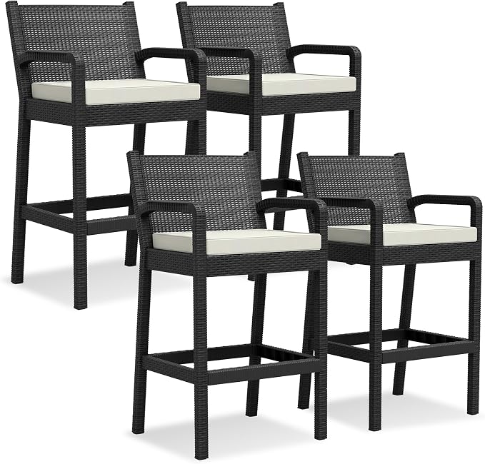 Outdoor Bar Stools Set of 4, Wicker Bar Chair by RELJOFUM