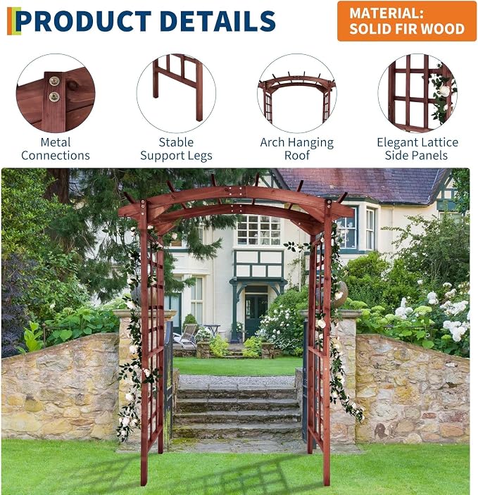 85 in Wooden Garden Arbor, Solid Fir Wood Trellis - Image 2