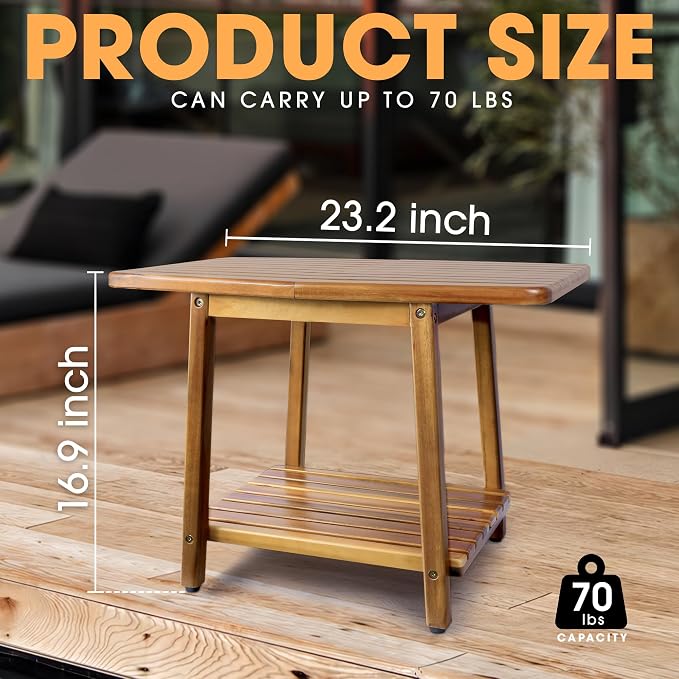 ENKEZI Acacia 24 Inches Outdoor Side Table, 2-Tier Sturdy Patio, End Table - Image 3