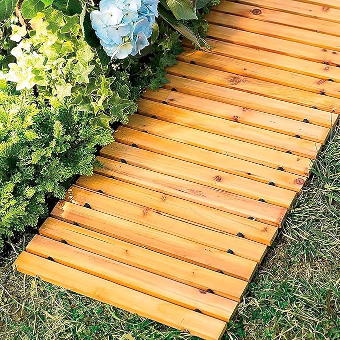 Plow & Hearth 6' Straight Outdoor Wooden Pathway | 17" Wide Rollout Outdoor by PlowHearth