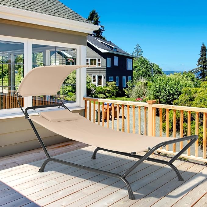 Giantex Hanging Hammock with Stand, Patio Hanging Chaise Lounge Chair w/Canopy - Image 2