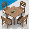 SERWALL Outdoor Dining Set for 4, HDPE Square Table and Chairs Set All Weather by SERWALL
