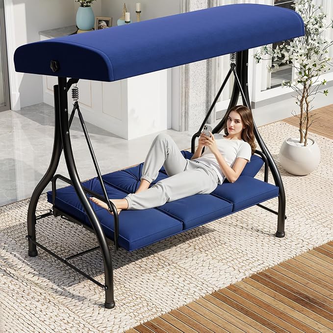 U-MAX Porch Swing Chair with Adjustable Backrest&Canopy, 3 Seat Patio Swing by U-MAX