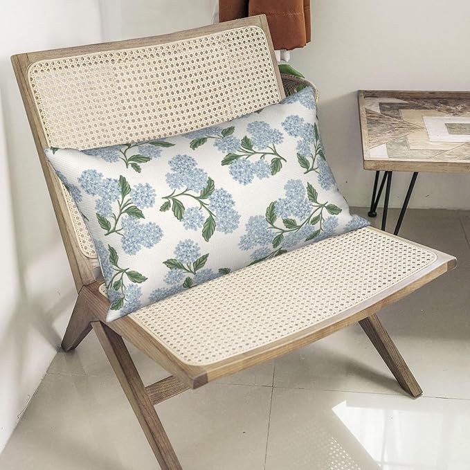 Spring Pillow Covers 12x20 Inch 2 Pcs Blue Green Hydrangea Flower Decor Throw - Image 4