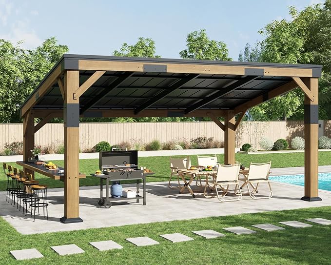 AMERLIFE 10x14 FT Spruce Wood Grill Gazebo, Permanent Galvanized Steel Lean to by AMERLIFE