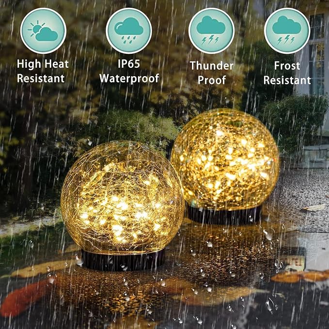 Solar Garden Lights Outdoor Waterproof, 6 Pack LEDs Cracked Glass Ball Light - Image 5