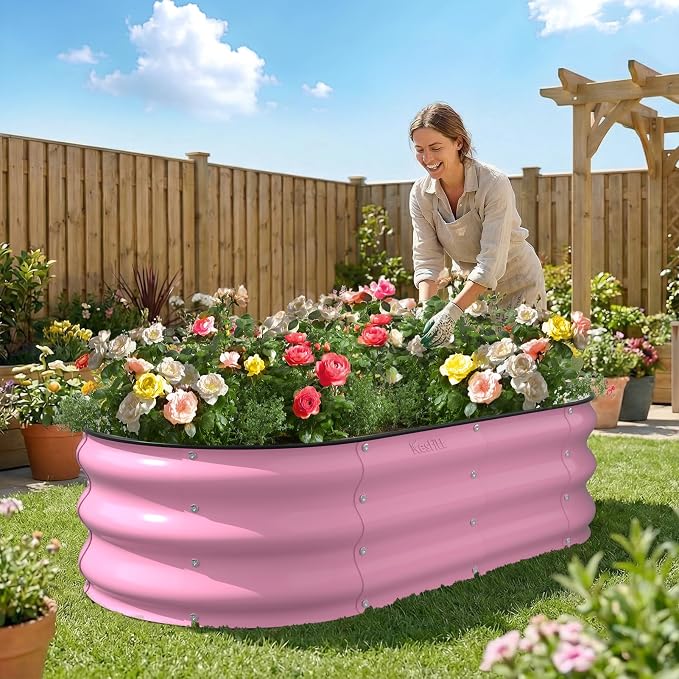 Kesfitt Raised Garden Bed, Oval Open-Bottom Design, 12-Inch Deep - Image 7