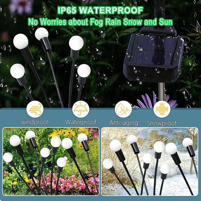 Kohlrabi Solar Garden Lights Outdoor, 4 Pack 40 LED Solar Firefly Lights - Image 7