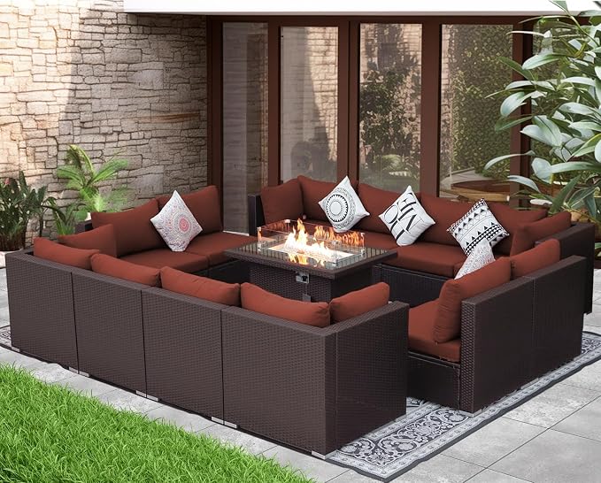 NICESOUL 13 Piece Patio Furniture w/Fireplace, Elegant Outdoor Seating w/Firepit - Image 3