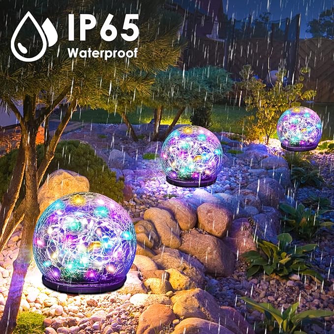 Solar Garden Lights, 2 Pack 80 LED Colored Cracked Glass - Image 4