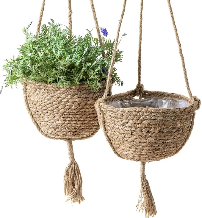 LA JOLIE MUSE Natural Seagrass Hanging Planter Basket Set, Indoor Plant Pots by LaJol%C3%ADeMuse
