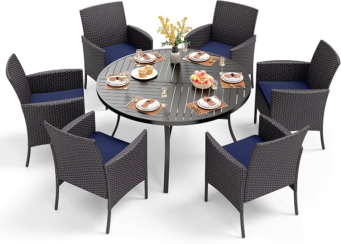 PHI VILLA 7 Pieces Outdoor Round Dining Set by PHIVILLAThepioneerofcomfortablehouseholdsupplies