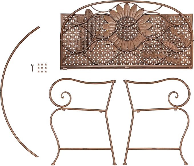 Evergreen Garden Sunflower Garden Bench Outdoors & Indoors | Cast Iron Metal - Image 5