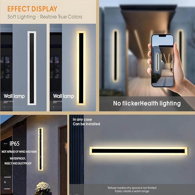 2Pack 31.5inch Long Outdoor Modern LED Wall Light, 24W Waterproof IP65 Warm - Image 4