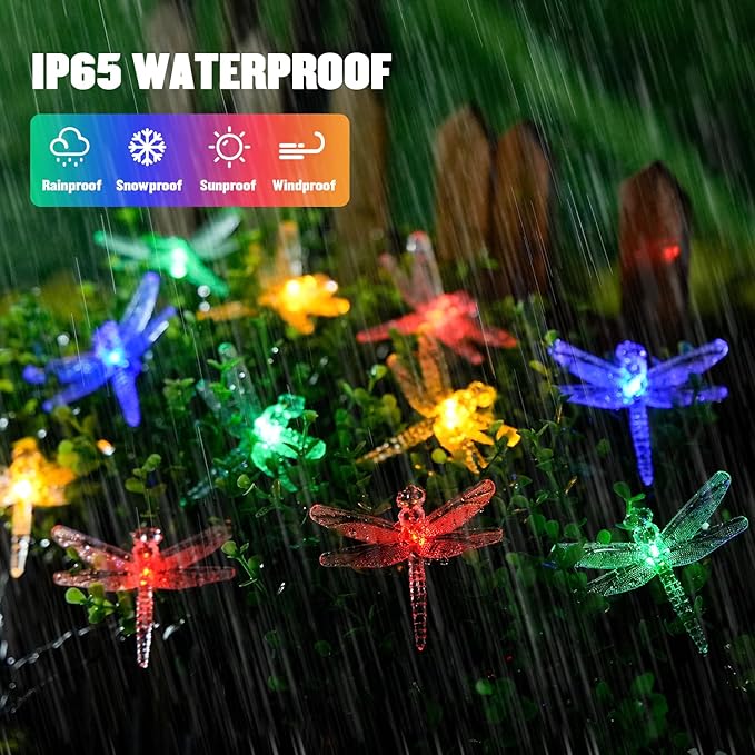 JMEXSUSS Dragonfly Solar String Lights Outdoor, 25.6FT 30 LED Waterproof Solar - Image 2