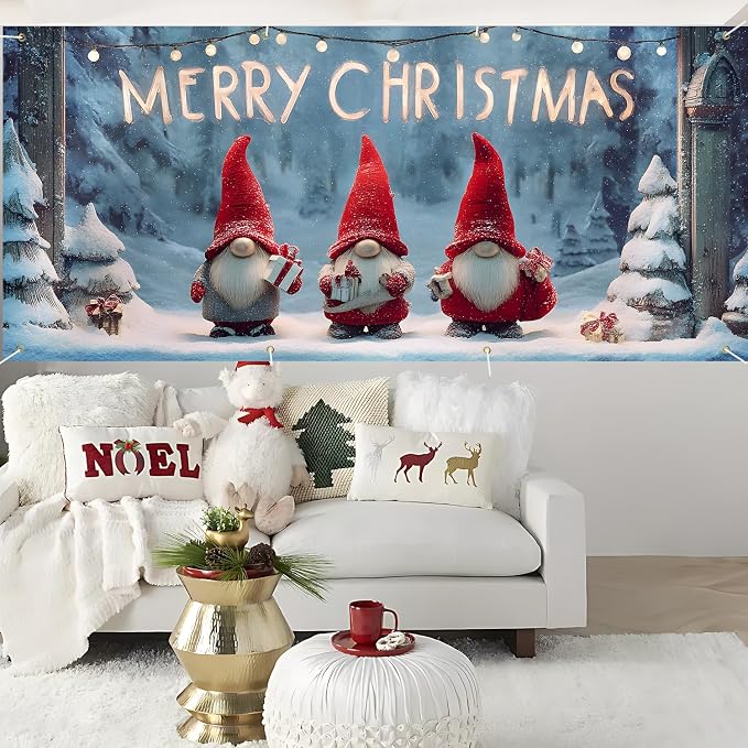 Christmas Garage Door Banner 6x13FT, Cute Christmas Gnomes - Image 5