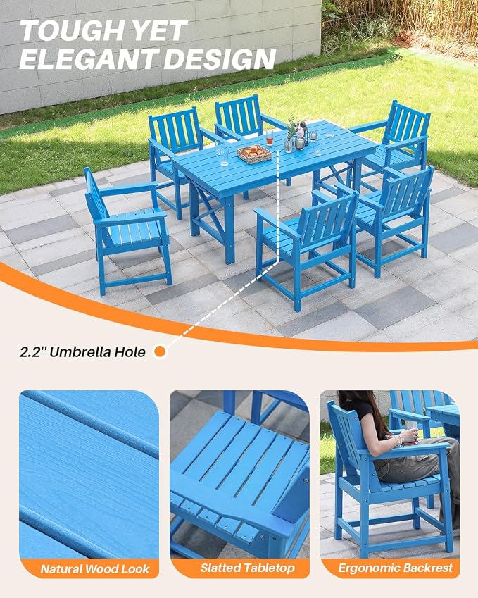 7 Pieces HDPE Outdoor Dining Set, Patio Dining Set - Image 8