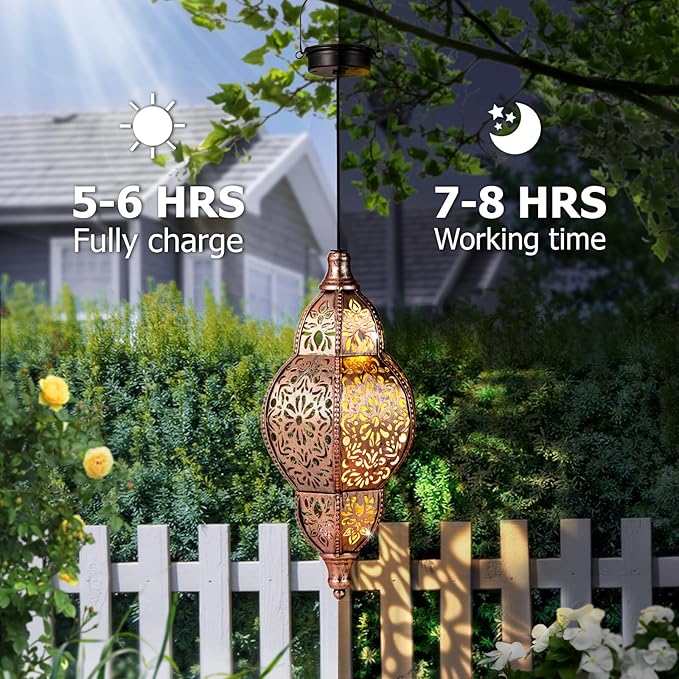 Hanging Solar Lantern Outdoor Decor, Moroccan Solar Lights - Image 3