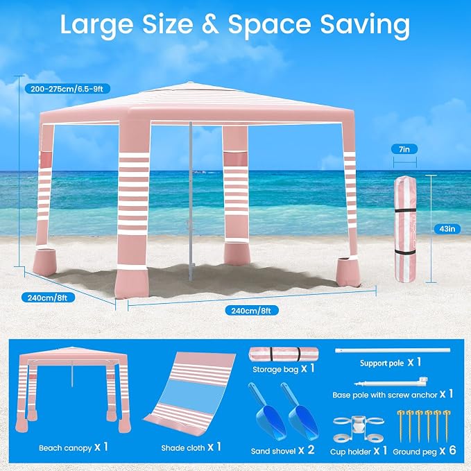 MoKo Beach Cabana, UPF 50+ Protection Easy Setup Beach Tent Sun Shelter - Image 7