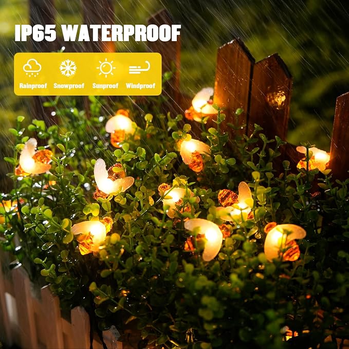 JMEXSUSS Solar Bee Lights Outdoor Waterproof, 30.6FT 50 LED Solar Fairy Lights - Image 2