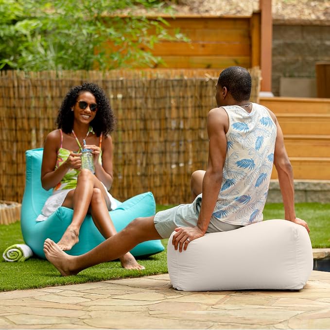 Jaxx Leon Outdoor Bean Bag Ottoman, Taupe Striped - Image 7