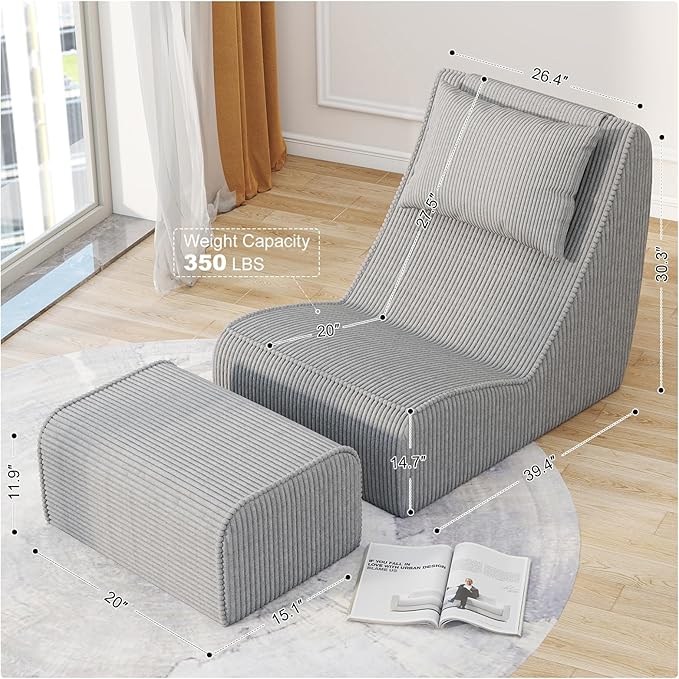 Giant Bean Bag Chair for Adults, Corduroy Chaise Lounge - Image 2