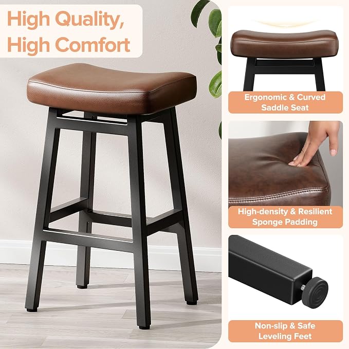 29 Inches Bar Stools Set of 2, Bar Height Barstools - Image 3