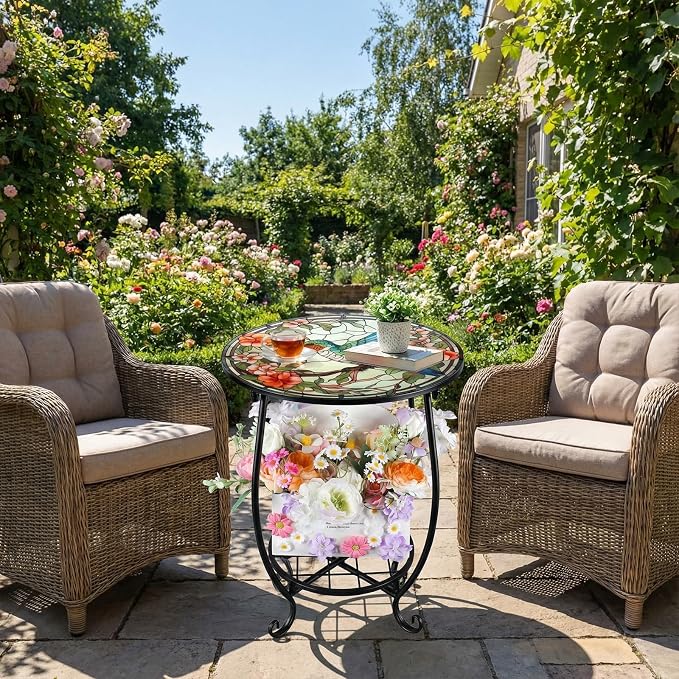 Outdoor Side Table Round Small Mosaic Patio Accent Indoor End Plant Coffee Tea - Image 2