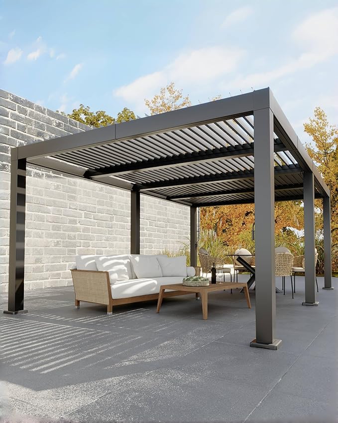 Garveelife All-Aluminum Louvered Pergola 12 ft x 20 ft, Outdoor Pergola by GarveeLife