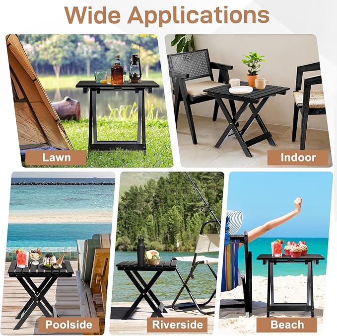 Outvita Wood Folding Side Table, Portable & Lightweight Compact Wooden Side - Image 7