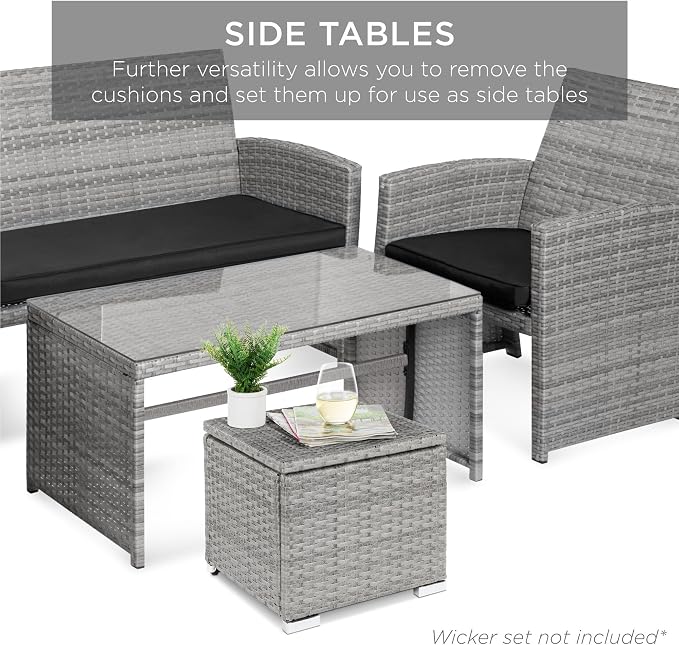 Best Choice Products Set of 2 Wicker Ottomans, Additional Seating, Side Table - Image 7