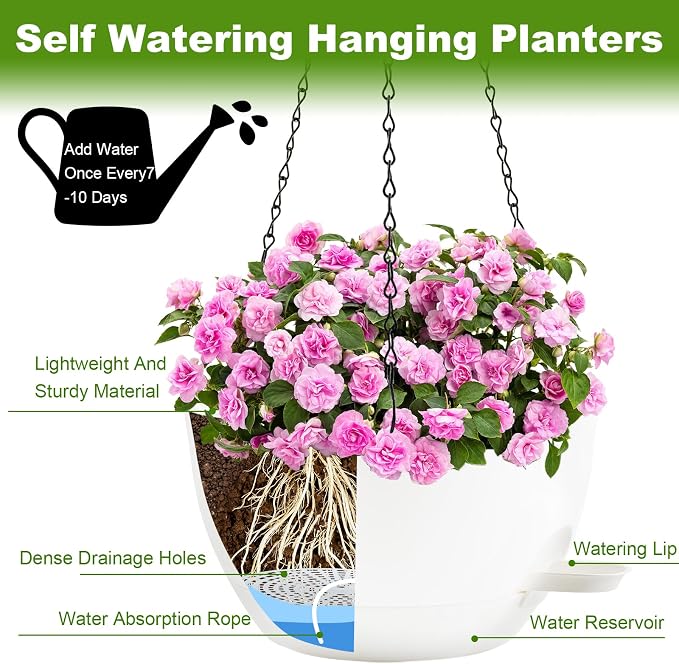 12 inch Hanging Planters for Indoor Plants, 2 Pack Self-Watering Hanging - Image 5
