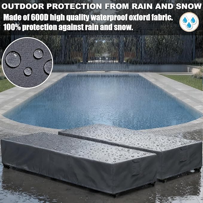 Waterproof Patio Lounge Chair Cover 2 Pack Outdoor Chaise Lounge Covers 600D - Image 5