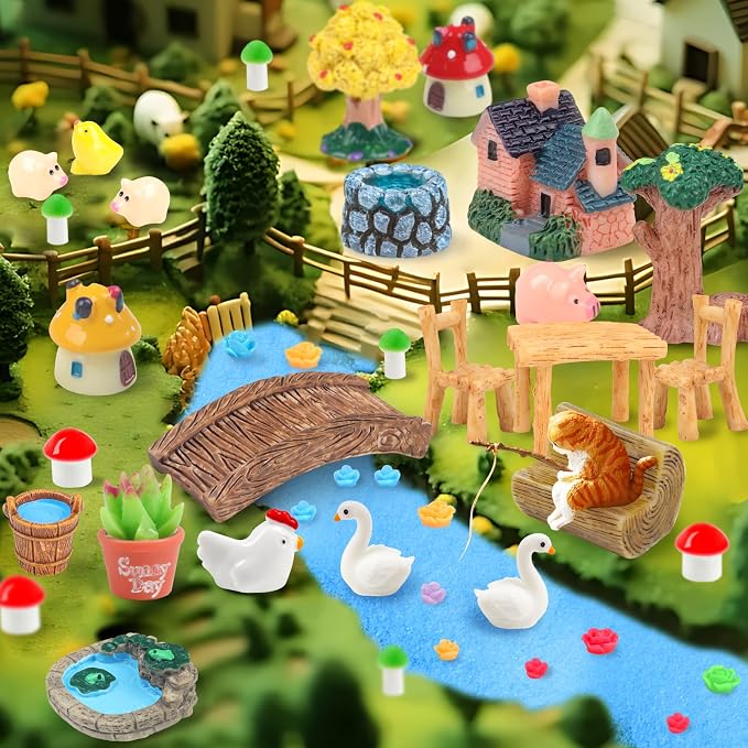 50 Pcs Fairy Garden Miniatures Accessories Bridge House Landscape Water Well - Image 7