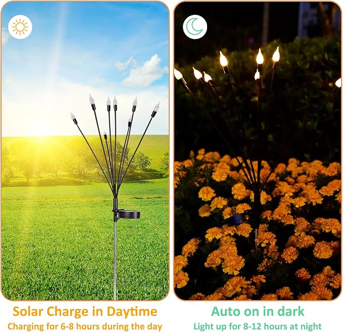 2 Pack Each 8 LEDs Solar Garden Lights Waterproof Outdoor Landscape Path - Image 4